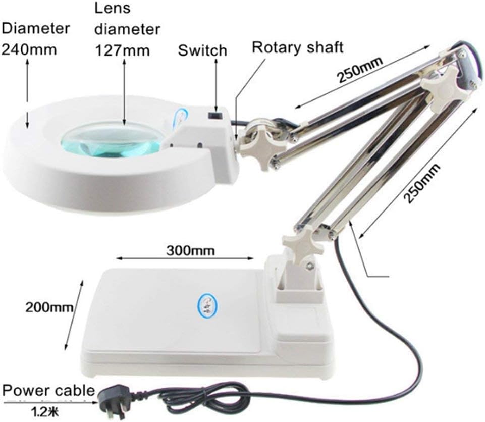 Magnifying Lamp Task Lamp Electronic Desk Lamp Magnifier Adjustable Light Super Bright Natural Daylight for Inspection with Stand Top Desk Magnifier Swivel Arm Utility Clamp Light (15X Loupes Glass)