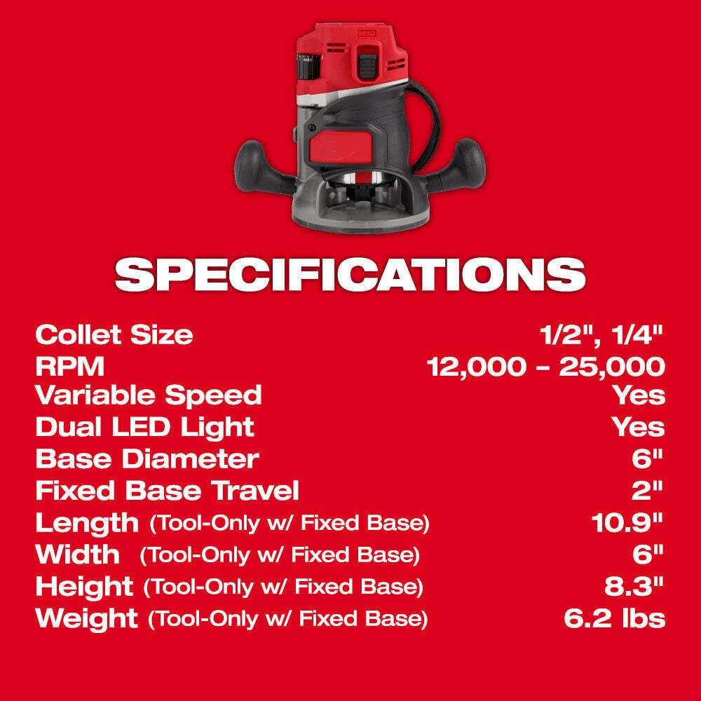 Cordless Router, Router, for Milwaukee 2838-20 M18 Fuel 18V Cordless 1/2' Router -Tool Only X4