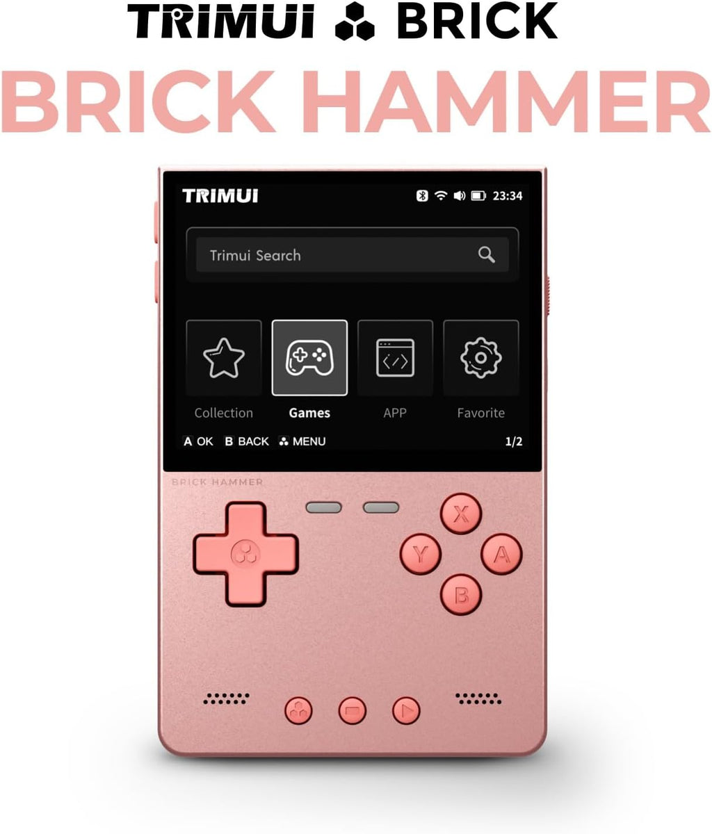 TRIMUI Brick Hammer Retro Handheld Game Console – Metal CNC Aluminum Alloy Body, 3.2' IPS Screen, 8GB Storage, Expandable to 1TB, Built-in 3000mAh Battery (PINK-128GB)