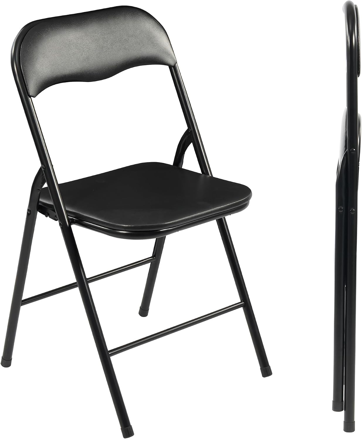 Elevon Folding Chairs 6 Pack, Padded Vinyl Cushion Chairs with Sturdy Metal Frame for for Home and Office, for Indoor and Outdoor Events, 300lb Capacity, Black