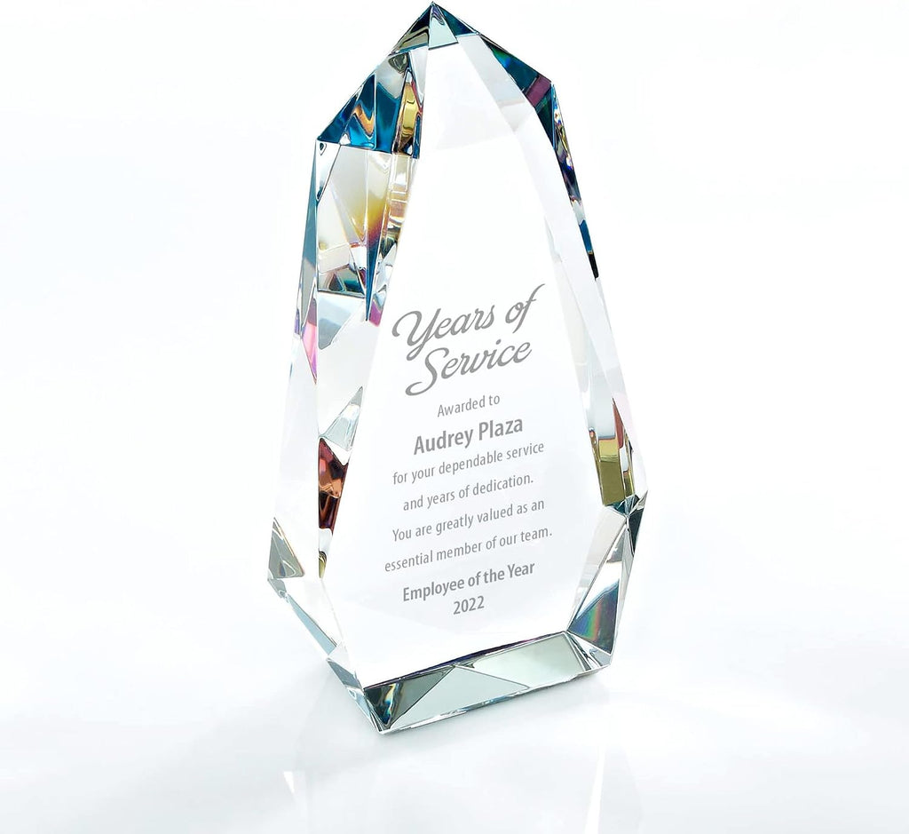 Baudville Engraved Vibrant Luminary Crystal Trophy - Prism Shaped Award