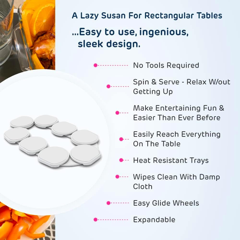 White- The Lazy Susan Revolution - The First Patented Lazy Susan Turntable Expandable for Rectangular & Oblong Tables - Kitchen & Dining Tables - Great Gift! Parties & Gatherings