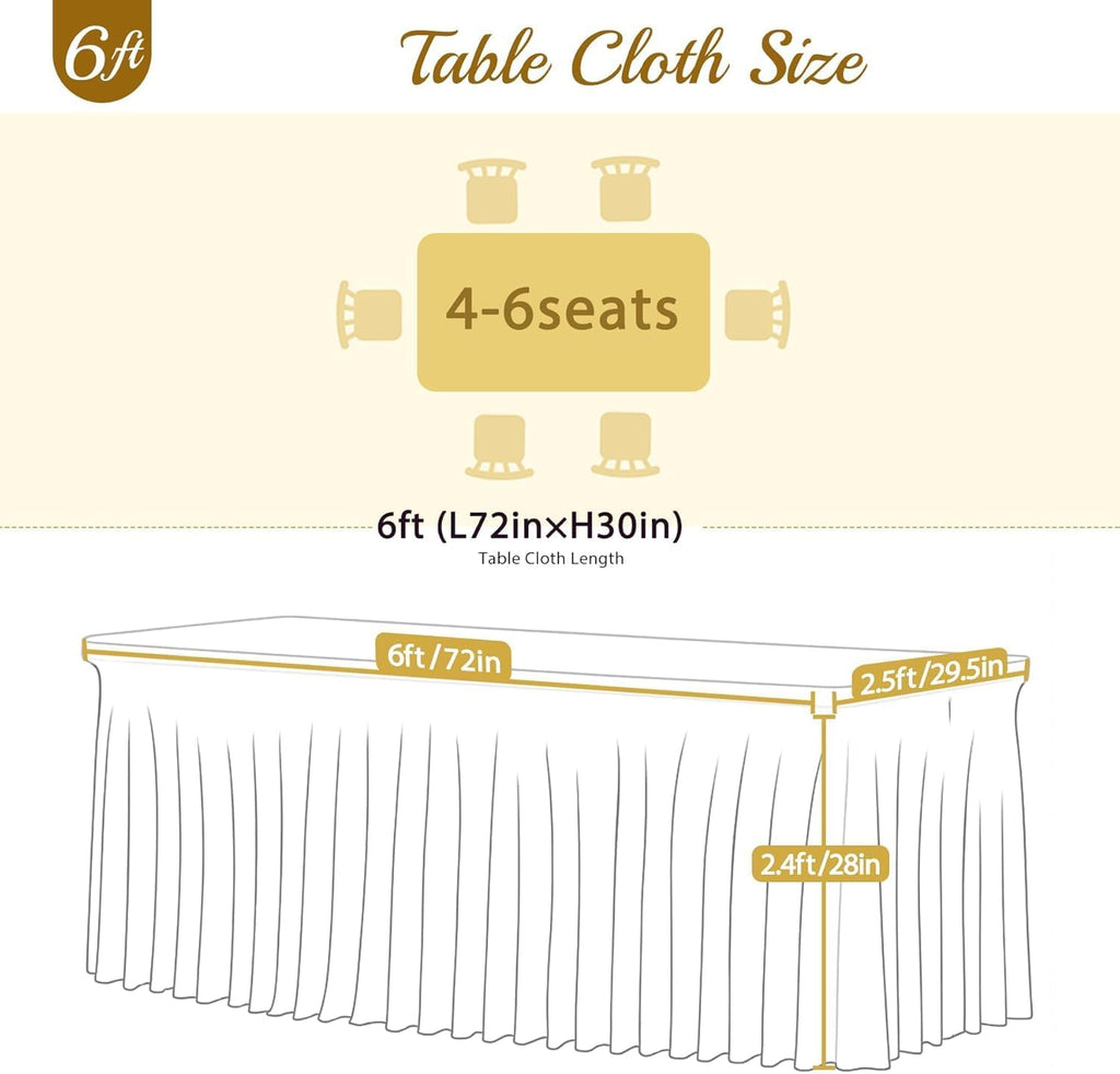 Besutolife 8 Pack Ivory Spandex Tablecloth for 6ft Rectangle Tables Fitted Table Cloth Stretch Table Covers Skirt 6ft Rectangular Tablecloths for Banquet Parties Wedding Decorations