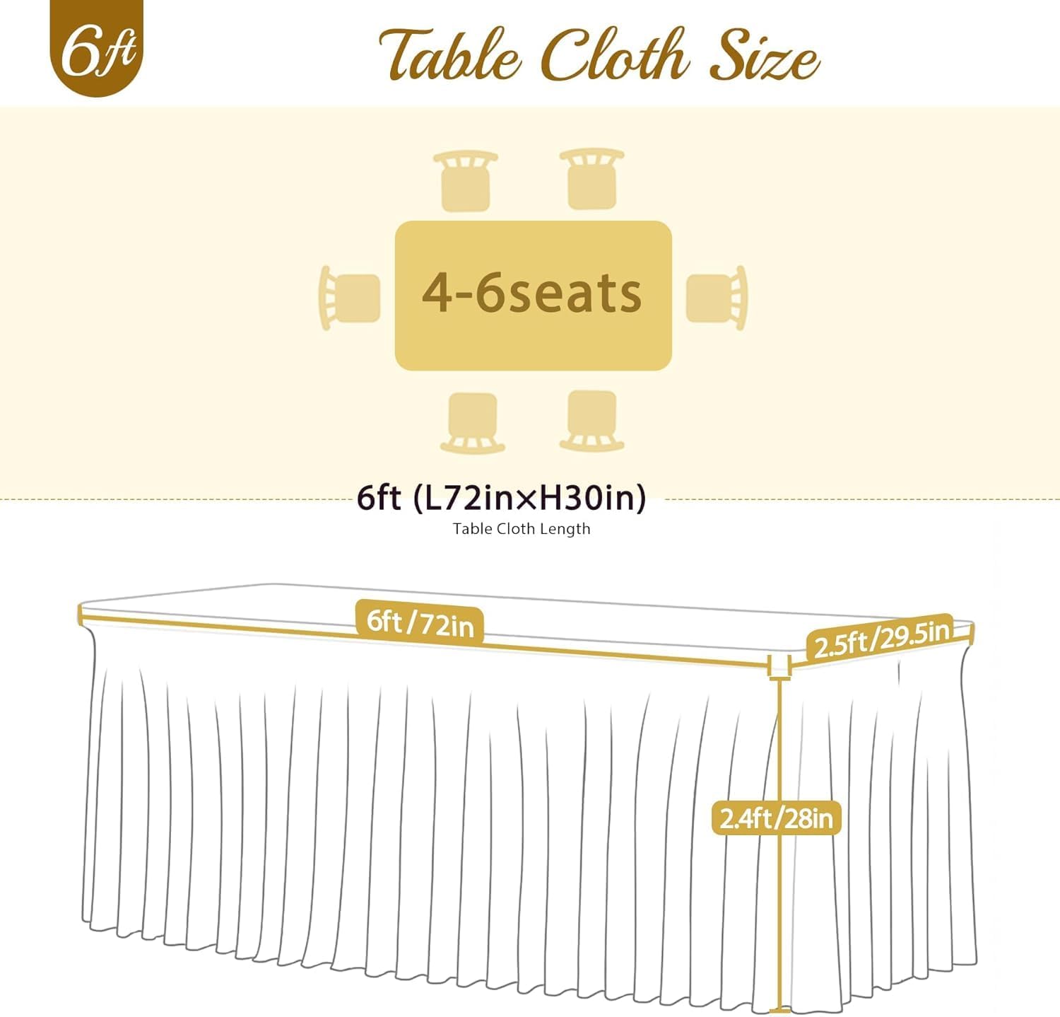 Besutolife 8 Pack Ivory Spandex Tablecloth for 6ft Rectangle Tables Fitted Table Cloth Stretch Table Covers Skirt 6ft Rectangular Tablecloths for Banquet Parties Wedding Decorations