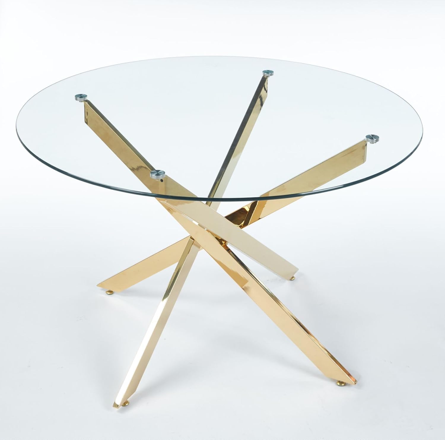 Round Glass Dining Table,Glass Dining Room Table with Metal Legs, Modern Style Glass Kitchen Table for Home, Kitchen, Dining Room