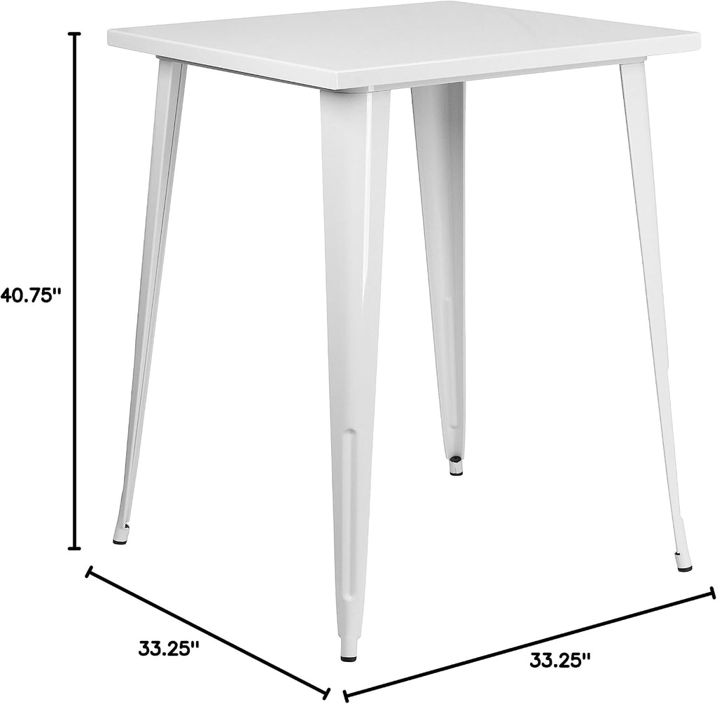 EMMA + OLIVER Commercial Grade 31.5' Square White Metal Indoor-Outdoor Bar Height Table