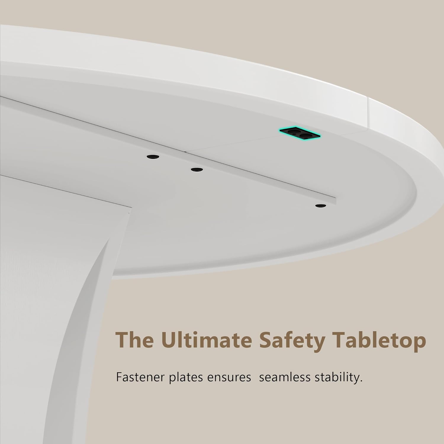 Einhomn Round Dining Table for 4-6, Kitchen Table with Sturdy Double Arc & Rounded Base & Backboard Clasp Desktop, Mid-Century Modern Circle Dinner Table for Dining Living Room, Space Saving, White