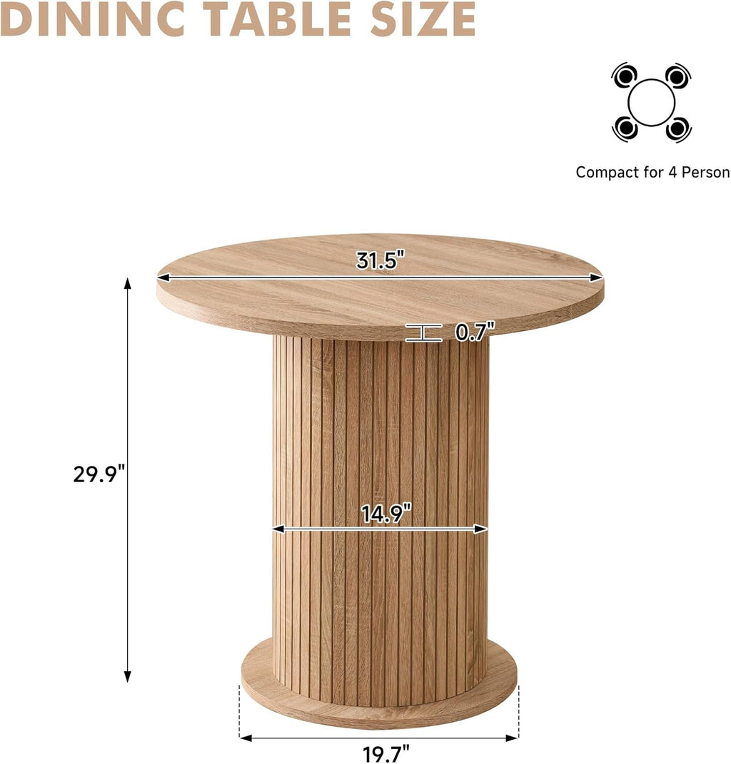 31.5' Round Dining Table for 2, Modern Small Pedestal Kitchen Table, Space Saving, for Apartment Dining Living Room