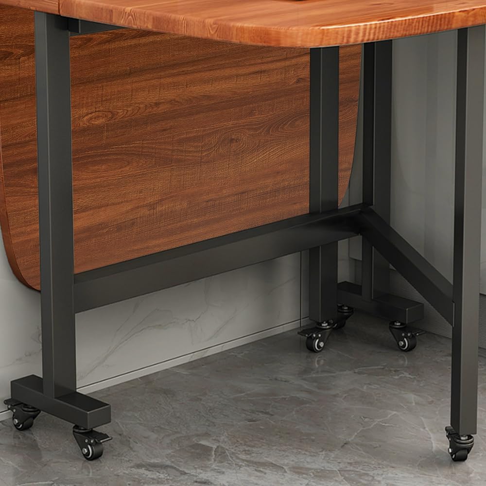 Multifunction Table Drop Leaf Dining Table - 47' Wooden Foldable Kitchen Table with 6 Wheels (Brown)