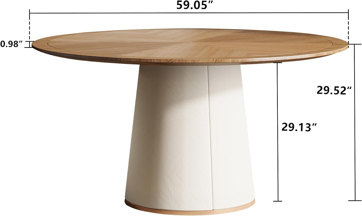 Round Faux Leather Base Dining Table for 4-6 People, Modern Wood Kitchen Table with Solid Veneer Top, 59.05' (59.1 inches (Diameter) x 29.8 inches (Height))