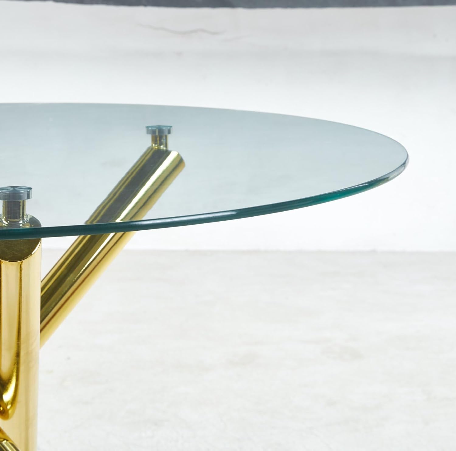 Round Glass Dining Table,Glass Dining Room Table with Metal Legs, Modern Style Glass Kitchen Table for Home, Kitchen, Dining Room