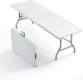 8FT Heavy Duty Folding Table,Fold-in-Half Portable Plastic Utility Table with Carry Handle&Locking Legs,Indoor Outdoor Table for Watch Party,Tailgate,BBQ,Camping,Events,Backyard Dining–White