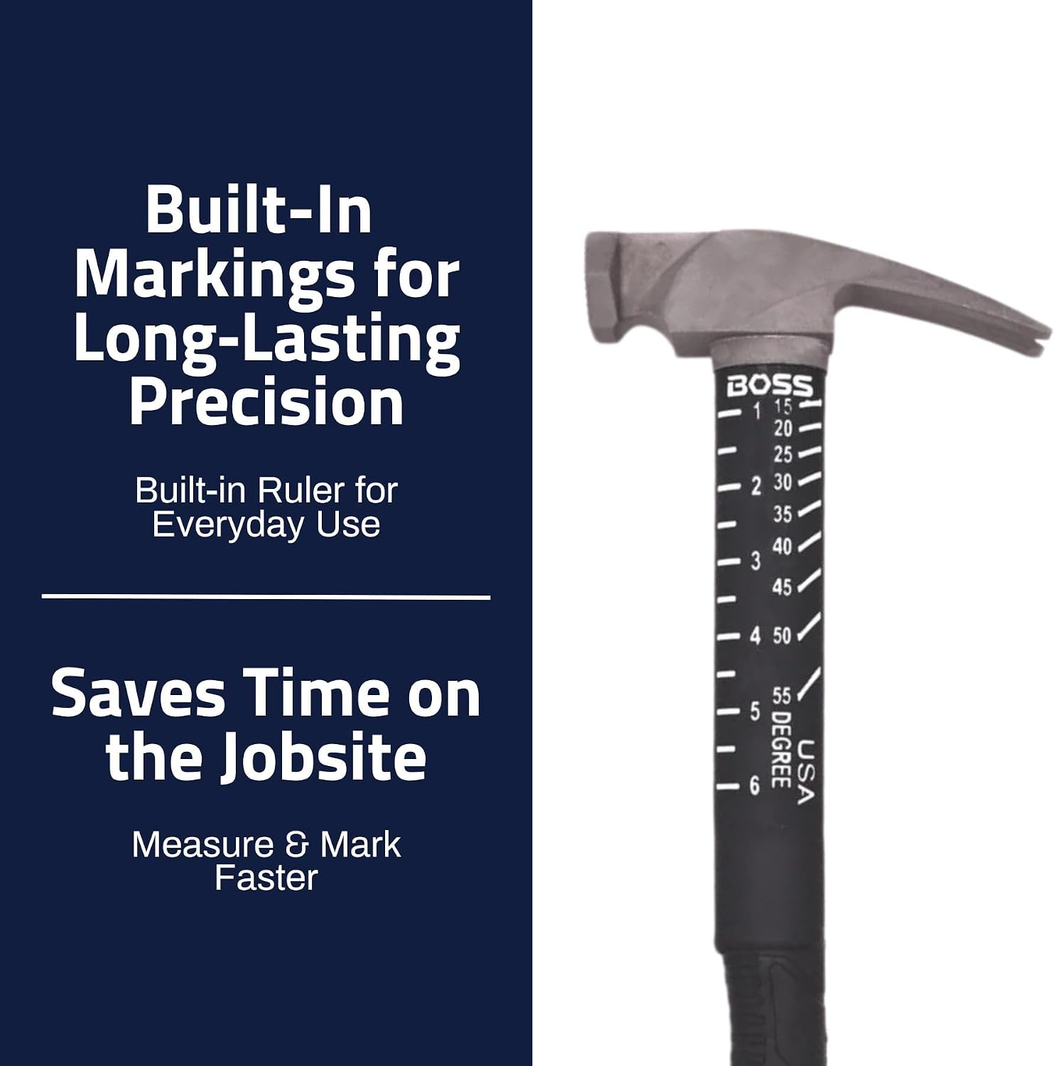 Boss Hammer 12 oz. Construction Grade Ti64 Titanium Hammer with Tough-Fiber Shock-Absorbing Fiberglass Handle - No-Slip Grip, Milled Faced - Made in USA - BH12TIPFM