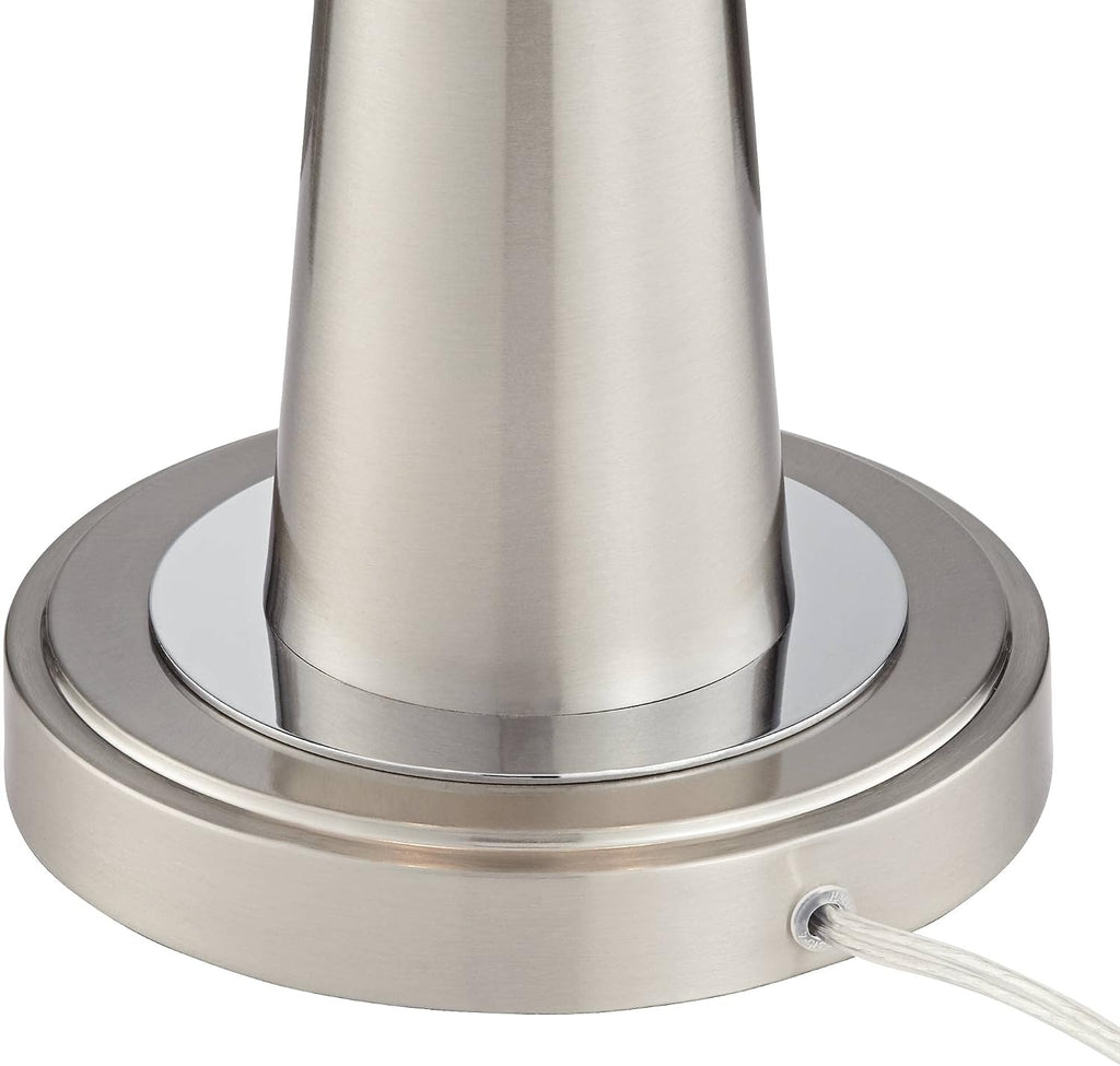 Possini Euro Design Vicki Modern Accent Table Lamps 23' Tall Set of 2 with USB Charging Ports Brushed Nickel Metal Cream Faux Silk Drum Shade for Bedroom Living Room House Desk Bedside Nightstand