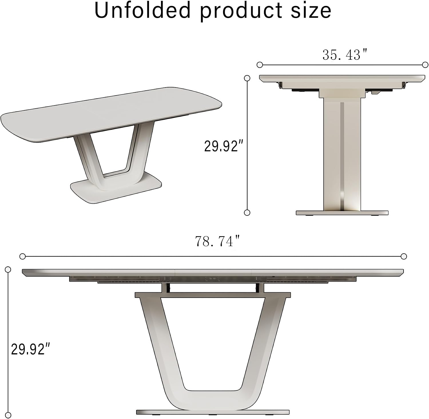 78.47'' Extendable Dining Table, Rectangular Expandable Wood Kitchen Dinner Table, Modern Mid-Century Style, Sturdy U-Shaped Base, Antique Grey White