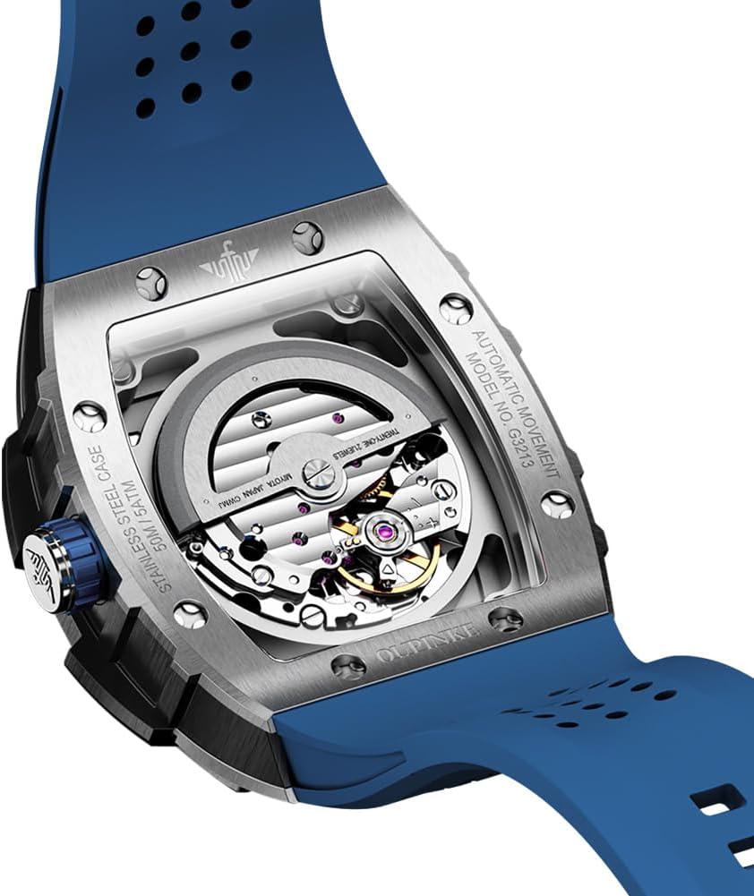 OLEVS Men Watches Business Dress Chronograph Big Square Quartz Analog Male Watch Silicone Strap Waterproof Date Gift Mens Wrsit Watch Silver