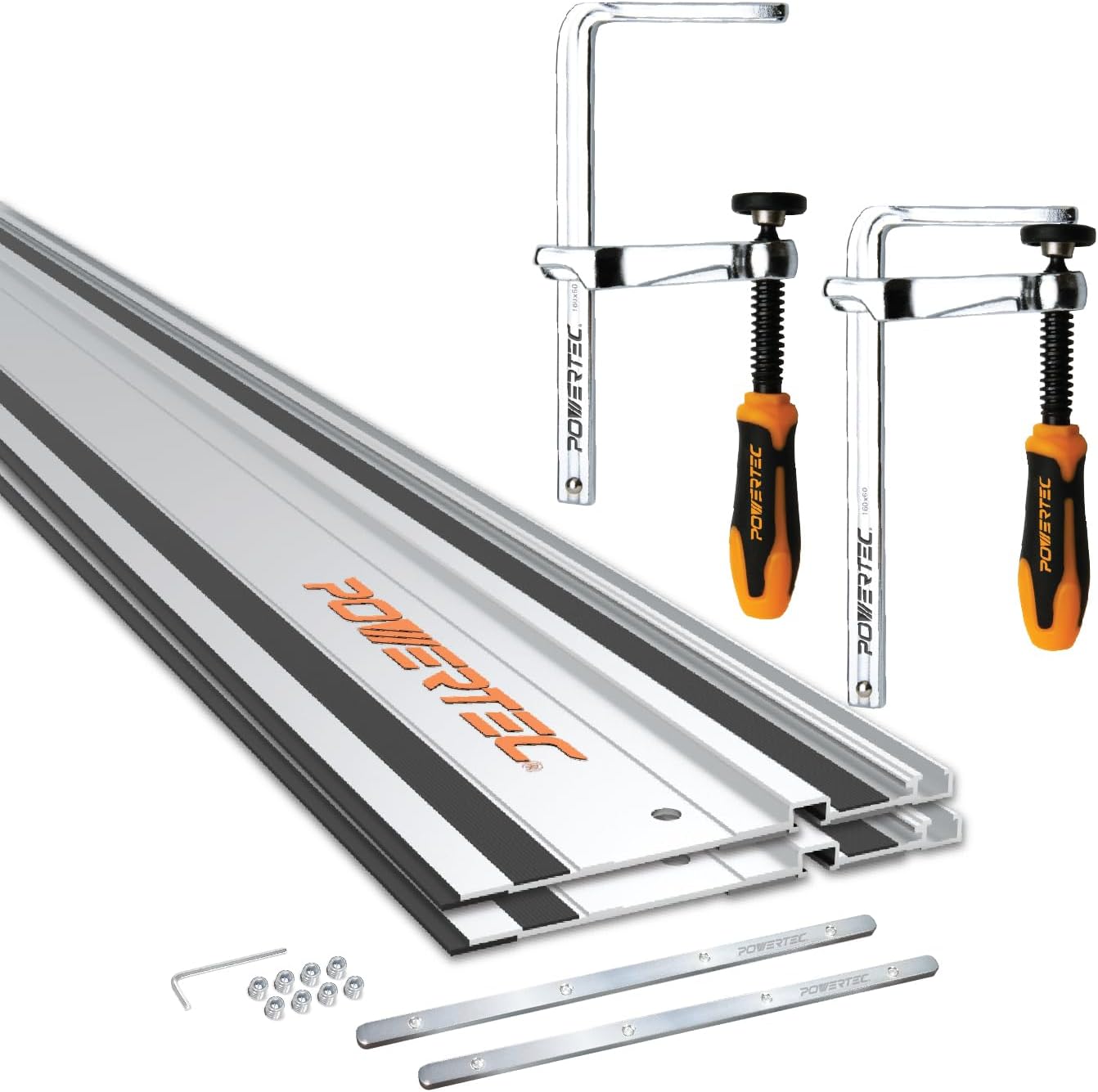 POWERTEC 110' Track Saw Guide Rail Kit for Festool and Makita, Includes 2PK 55' Guide Rails, 2PK Guide Rail Connectors, 2PK Track Saw Clamps (72058)