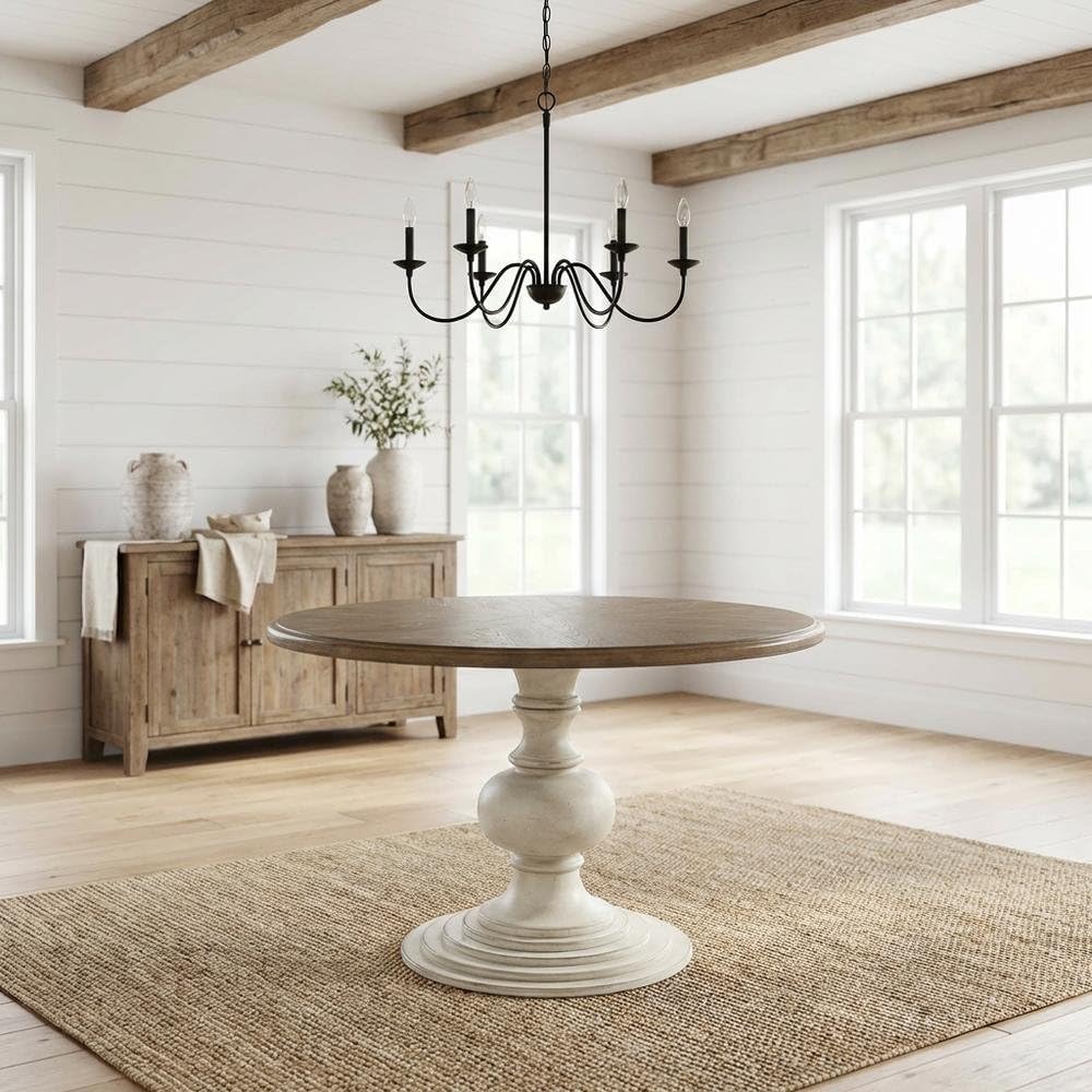 Starlight Canyon Home Brown Round Pedestal Dining Table with Wood Veneer and MDF Top, Ideal for Dining Room, Rustic or Modern Indoor Dining Spaces