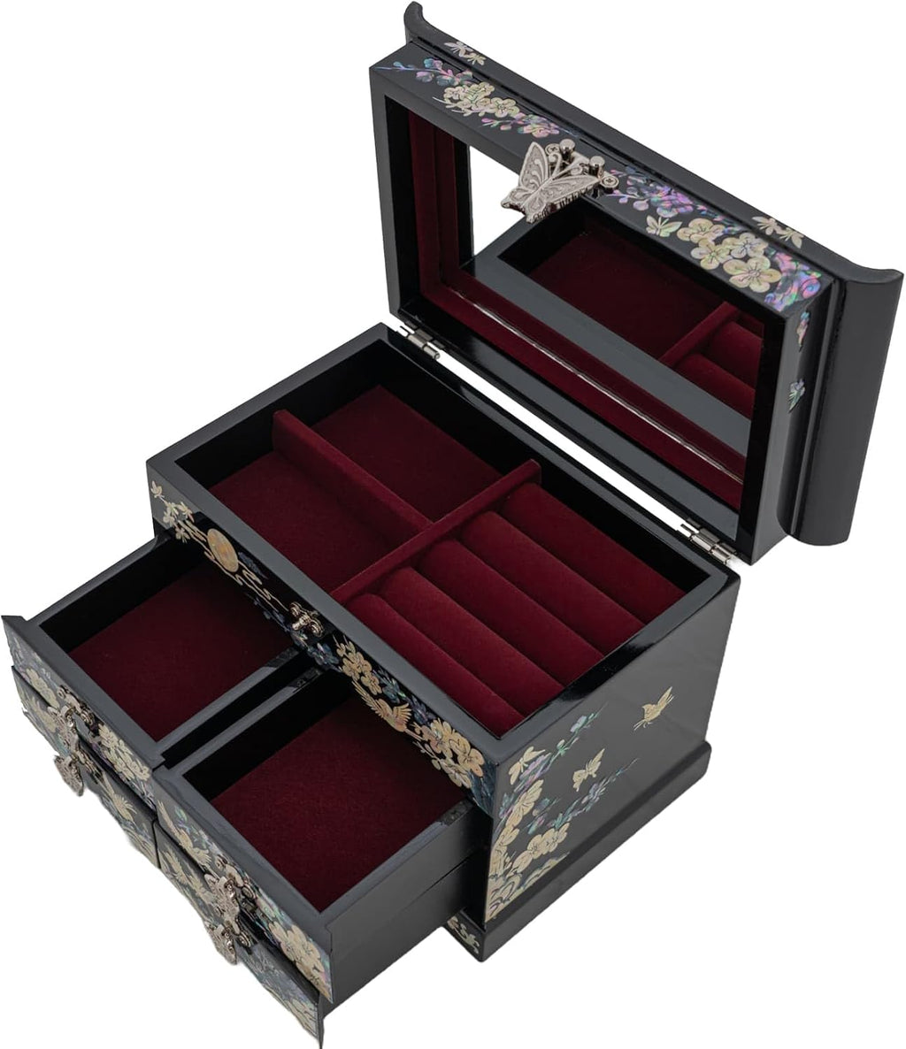 February Mountain Mother of Pearl Jewelry Organizer Box – Anniversary Christmas Graduation Birthday gifts for women Mother's day gifts for mom from daughter (Plum Blossom)