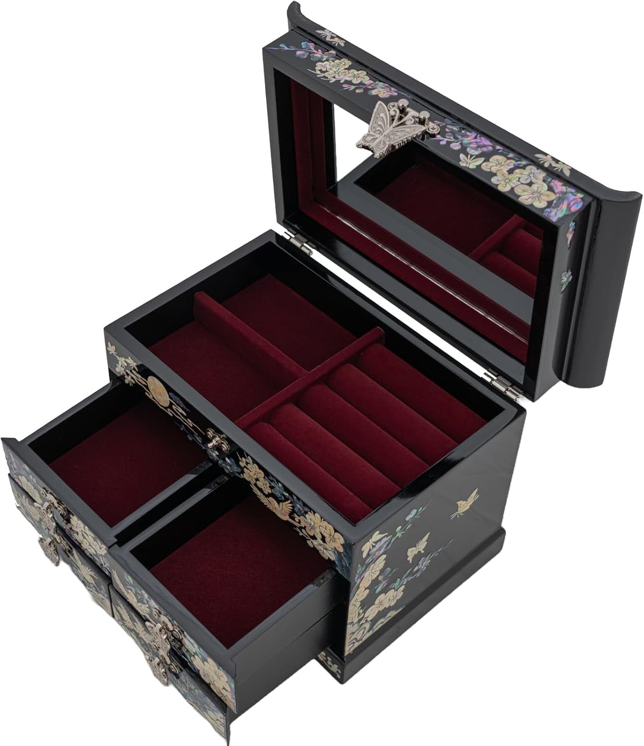 February Mountain Mother of Pearl Jewelry Organizer Box – Anniversary Christmas Graduation Birthday gifts for women Mother's day gifts for mom from daughter (Plum Blossom)