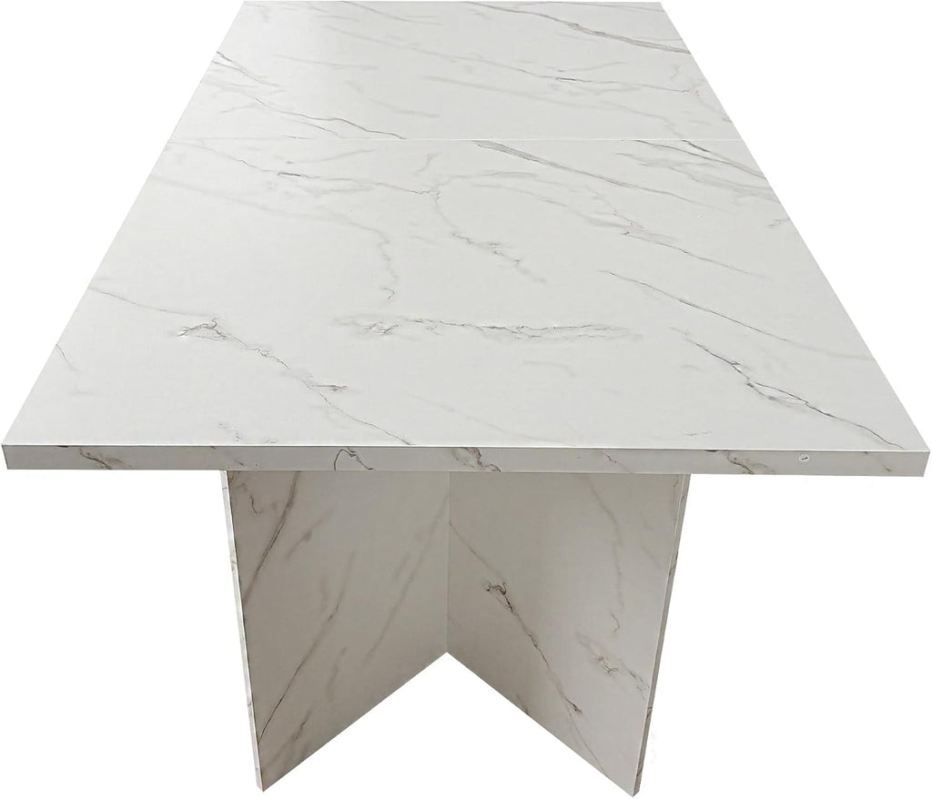 78.74'' Extendable Rectangular Dining Table with for 4-8, Modern Wood Expandable Kitchen Dinner Conference Table for Living Room Office, White Faux Marble