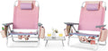Tangkula Backpack Beach Chair with Table, 5-Position Lay Flat Chairs with Cooler Bag, 2 Cup Holders, Towel Bar, Lightweight Low Folding Chair with Backpack Straps, Pink