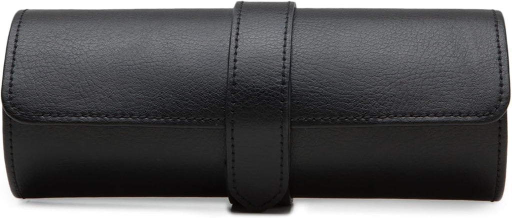 WOLF Heritage Watch Roll, Blake Black/Purple - Holds Up to Three Watches - Vegan Leather, Ultra-Suede Lining, Snap Closure - Includes Two Watch Guards