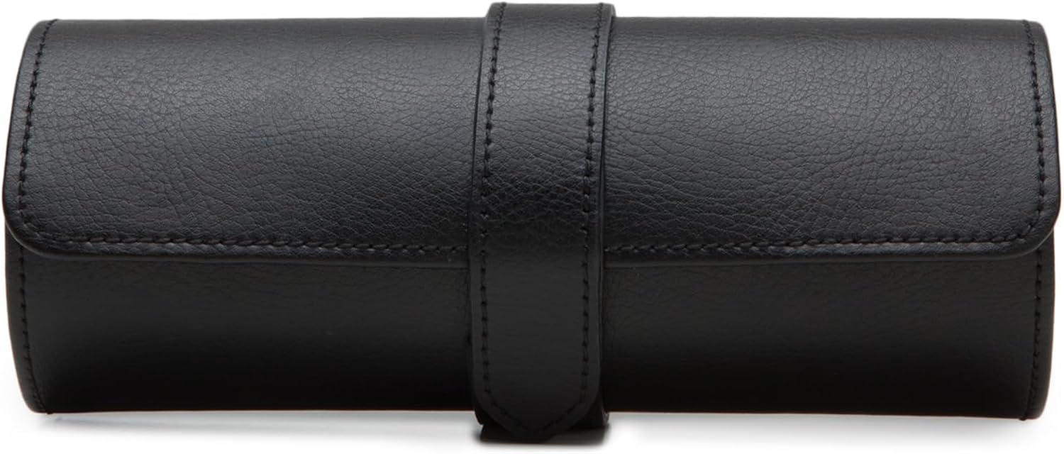 WOLF Heritage Watch Roll, Blake Black/Purple - Holds Up to Three Watches - Vegan Leather, Ultra-Suede Lining, Snap Closure - Includes Two Watch Guards