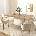 78.74'' Extendable Rectangular Dining Table for 4-8, Modern Mid-Century Wood Expandable Kitchen Dinner Conference Table for Living Room Office, Widen Pedestal Base, White & Oak