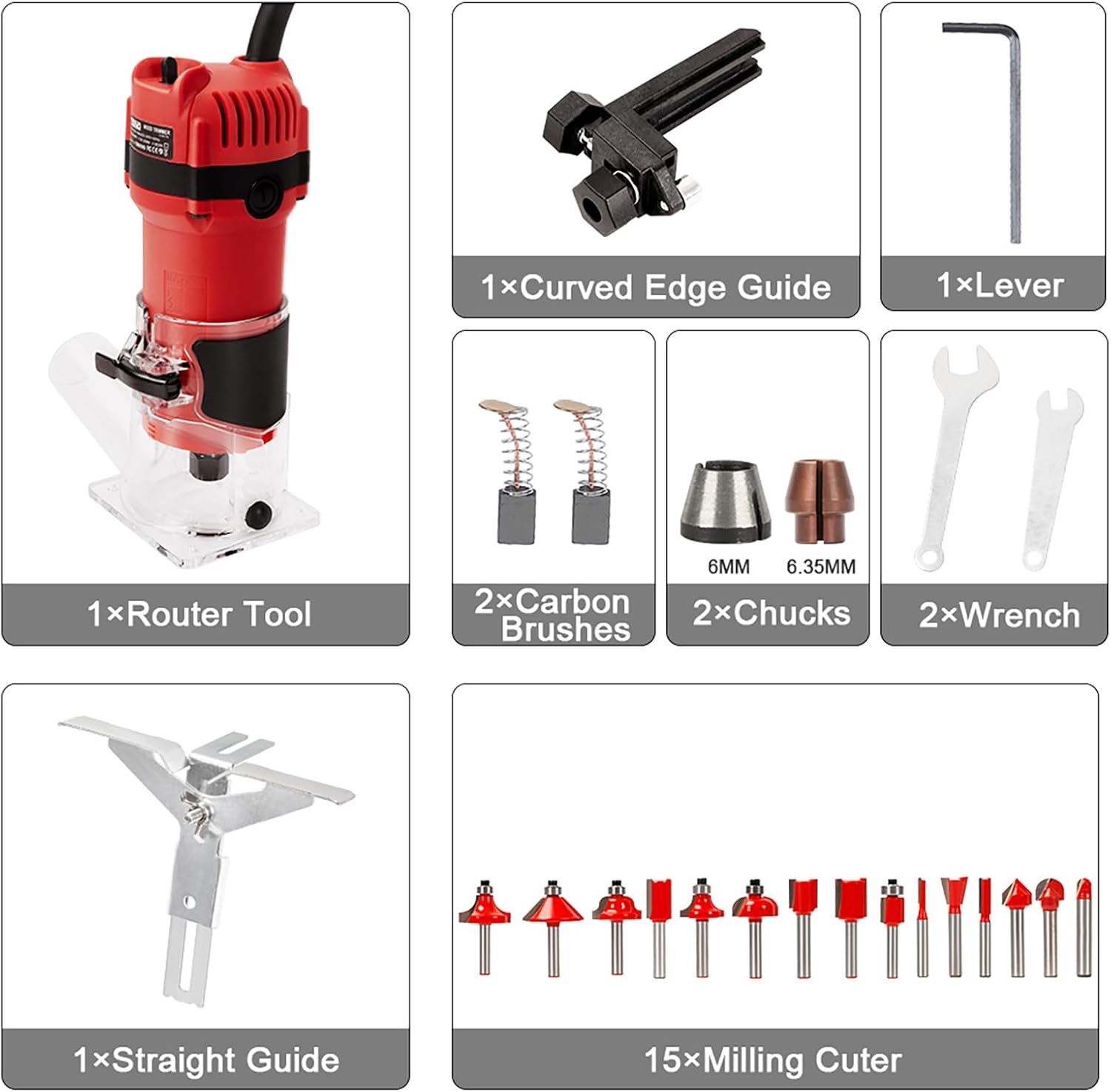 Wood Router,800W Compact Palm Router Tool, 31000RPM Wood Trimmer With 15PCS 1/4' Router Bits, Electric Corded Woodworking Router For Slotting & Trimming