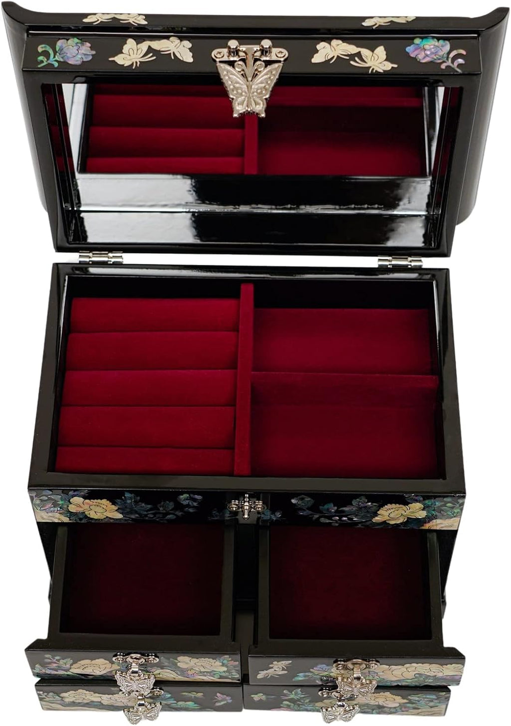 February Mountain Mother of Pearl Jewelry Box with Traditional Mother of Pearl Inlay - Elegant Floral and Butterfly Design for Her