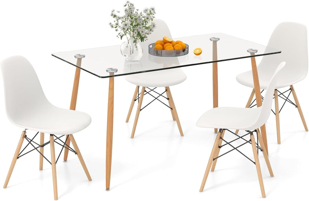 Tangkula Dining Table Set for 4, Modern Kitchen Table and Chairs, Glass Table and Chairs Set of 4 for Small Living Room, Kitchen