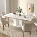 78.74'' Extendable Rectangular Dining Table for 4-8, Modern Mid-Century Wood Expandable Kitchen Dinner Conference Table for Living Room Office, 2 Widen Pedestal Base, White Faux Marble