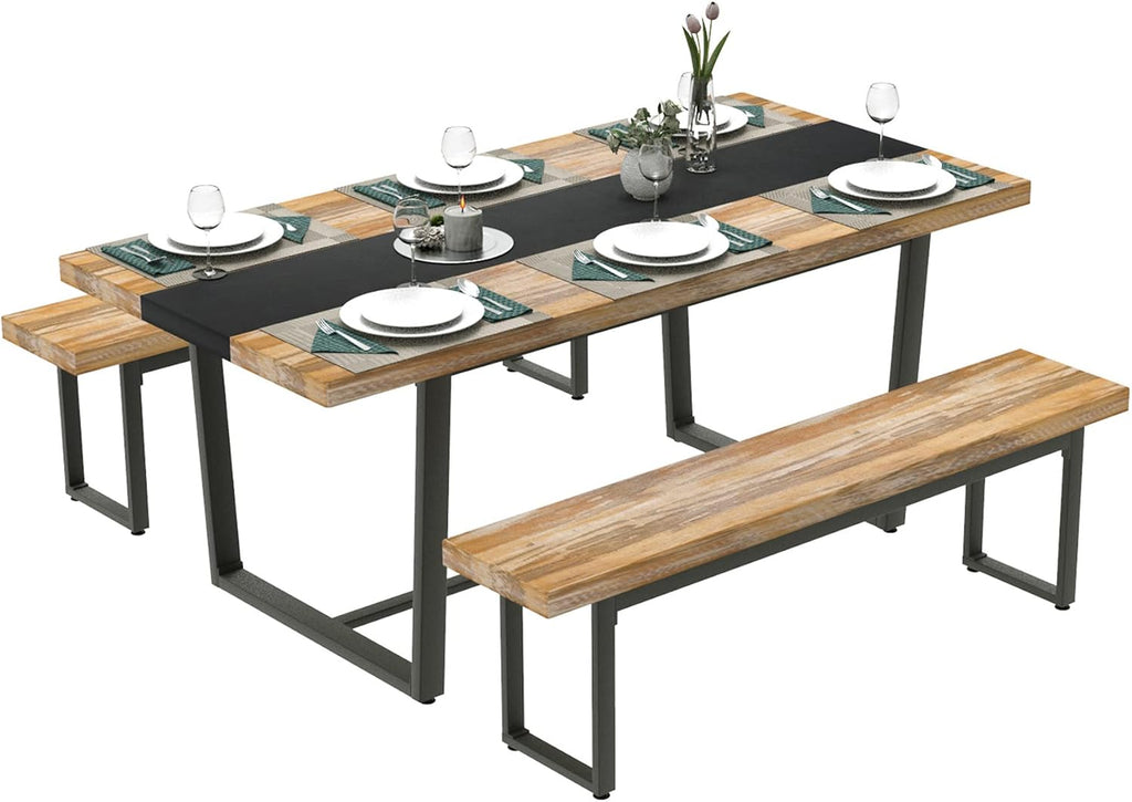 STHOUYN 71' 6ft Large Dinner Table for 6 8 Seat Dining Room Table, Rectangular Farmhouse Modern Kitchen Long Black & Brown Industrial Conference (Brown)