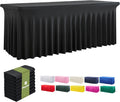 leegleri Black Spandex Table Clothes for 8 Foot Rectangle Tables, 8 Pack Wrinkle Free Rectangle Table Cloth 8ft Stretch Fitted Tablecloths with Skirt for Parties Weddings Birthday Banquet Baby Shower