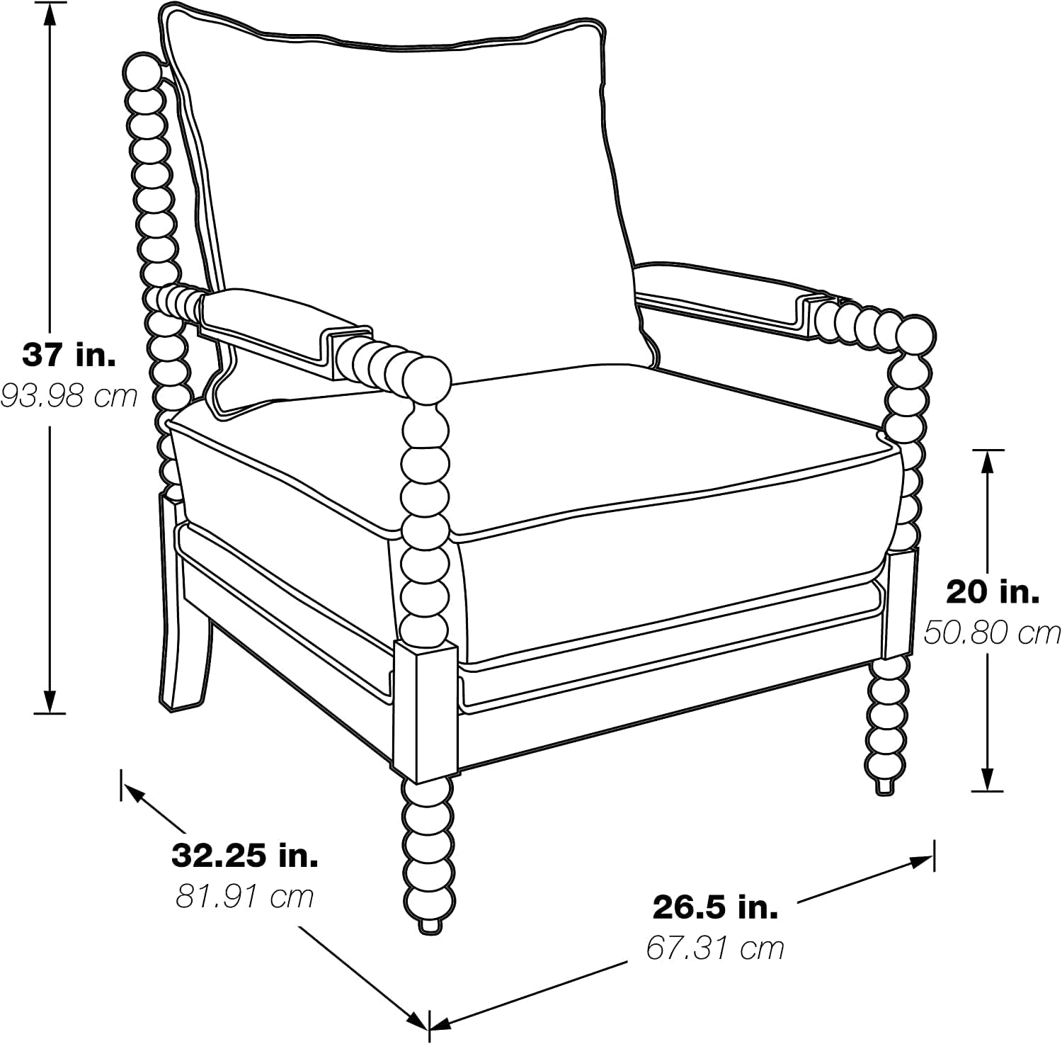 OSP Home Furnishings Kaylee Spindle Accent Chair with Antique White Wood Frame, Navy Blue Fabric