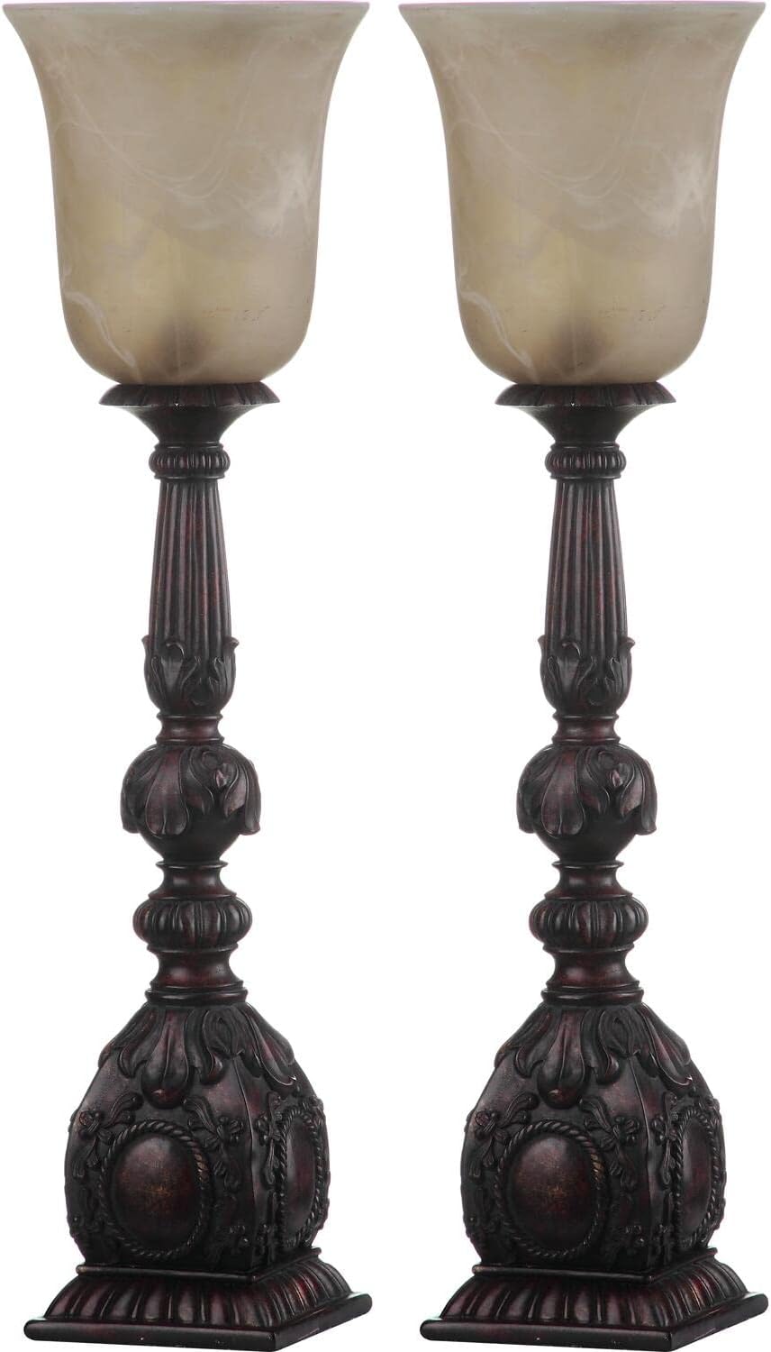 Safavieh Lighting Collection Dion Artifact Oil-Rubbed Bronze Candlestick 28-inch Bedroom Living Room Home Office Desk Nightstand Table Lamp (Set of 2) - LED Bulbs Included