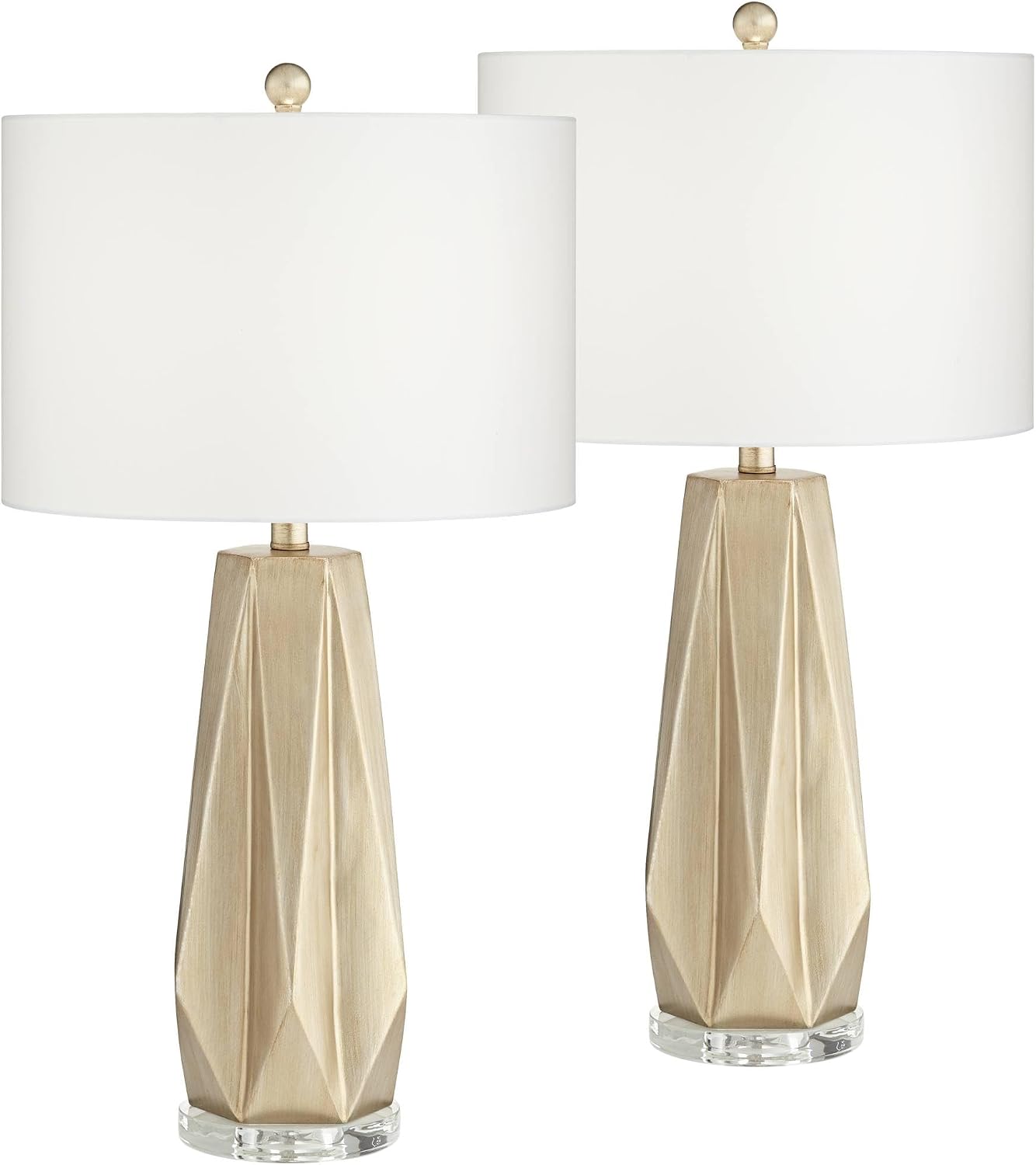 Possini Euro Design Bravo 28' Tall Geometric Modern Table Lamps Set of 2 Champagne Finish White Shade Living Room Bedroom Bedside Nightstand House Office Home Reading Kitchen Entryway Console