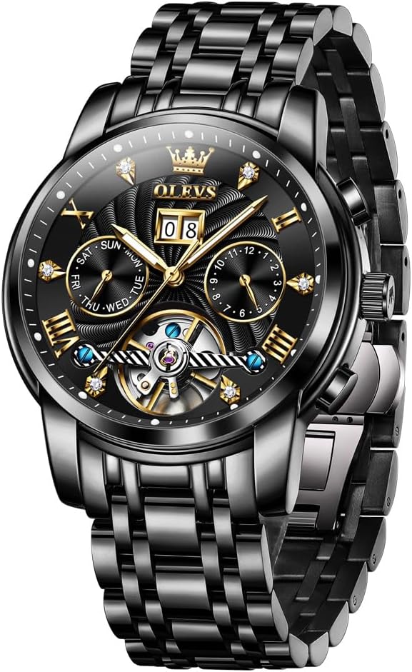 OLEVS Mens Watches Luxury Waterproof Luminous Easy Read Chronograph Watches Full Gold/White Dail/Black Face with Calendar Wrist Watches