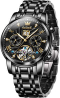 OLEVS Mens Watches Luxury Waterproof Luminous Easy Read Chronograph Watches Full Gold/White Dail/Black Face with Calendar Wrist Watches