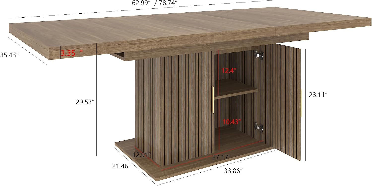 62.99' to 78.74' Expandable Rectangular Dining Table with Storage Modern Minimalist Kitchen Table for 6-10 People,Brown