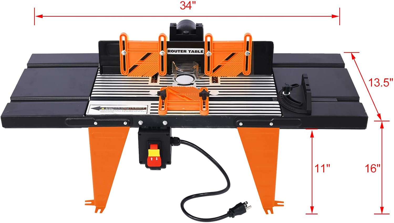 ZeHuoGe Electric Benchtop Router Table Wood Working Tool with Steel Stand, Universal Benchtop Router Tables Top with Adjustable Fence (Black+Orange, 34' L×13.5' W×16' H)