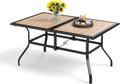 PHI VILLA Outdoor Dining Table for 6, 60' Metal Rectangle Metal Steel Table with Polywood Tabletop, Modern Long Furniture for Patio, Deck, Porch, Yard