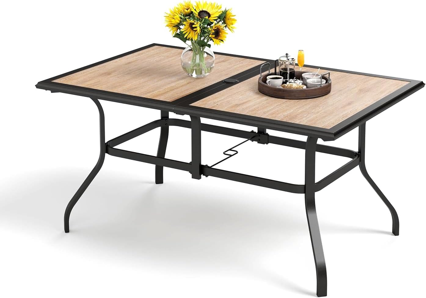 PHI VILLA Outdoor Dining Table for 6, 60' Metal Rectangle Metal Steel Table with Polywood Tabletop, Modern Long Furniture for Patio, Deck, Porch, Yard