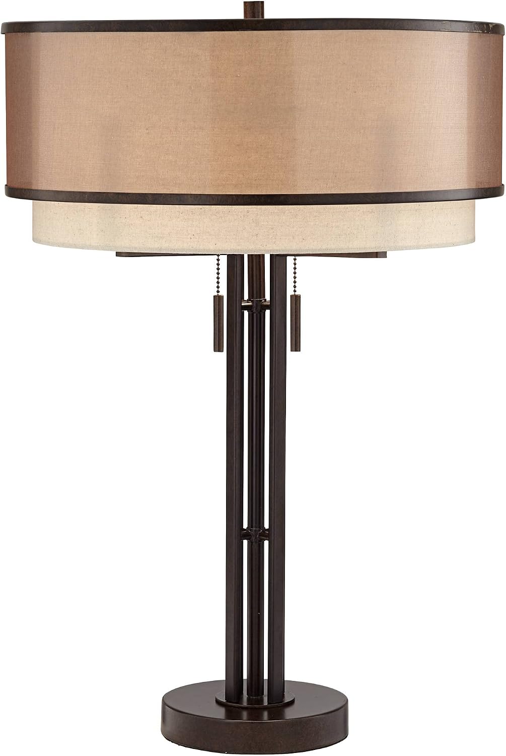 Franklin Iron Works Andes 27 1/2' Tall Industrial Rustic Modern Table Lamps Set of 2 Pull Chain Brown Oil Rubbed Bronze Finish Metal Double Shade Living Room Bedroom Bedside Nightstand House Office