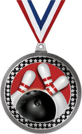 2.75' Bowling Red Stripes Medal Award, Silver Vega Bowling Red Stripes Team Trophy Award Includes Free Neck Ribbon Prime