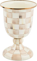MACKENZIE-CHILDS Pedestal Vase, Decorative Centerpiece and Flower Holder, Brown-and-White Mocha Check