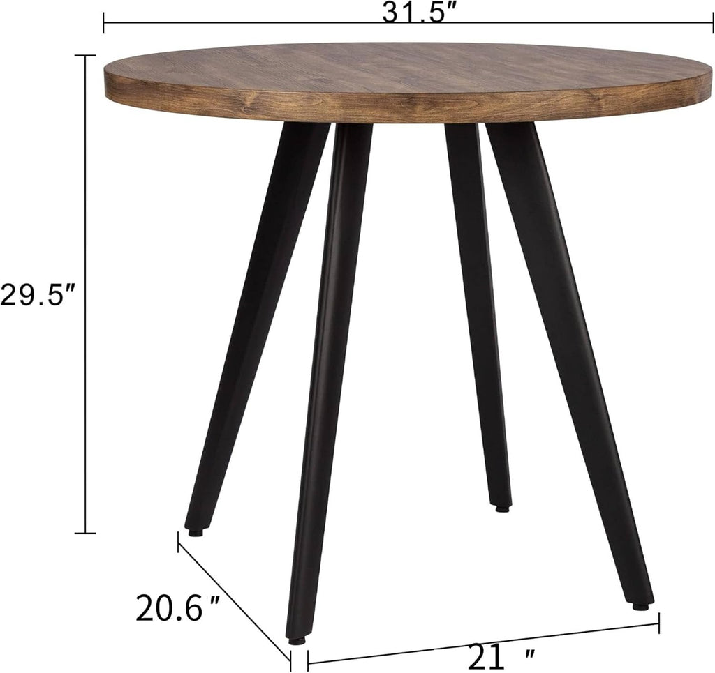 Round Dining Table, Small Dining Table for 2, 31.5' Round Table, Mid-Century Modern Kitchen Table with 1.4' Thickness Wood Grain Tabletop for or Small Space, Dining Room, Kitchen, Rustic Brown