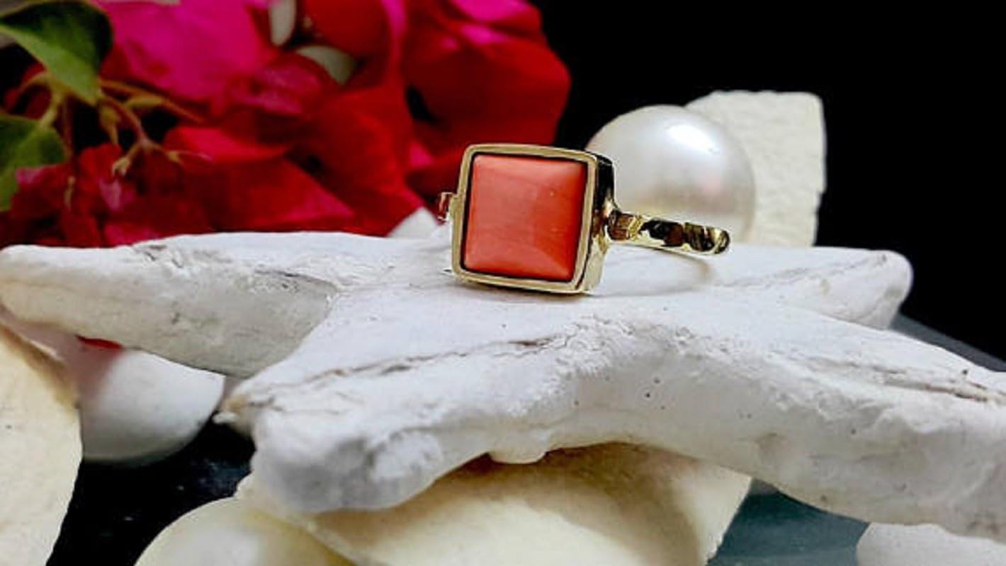 Coral square bezel set ring
