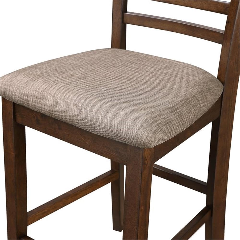 Pemberly Row 5-Piece Solid Wood Counter Height Dining Set, 42' Round Table, Brown Finish, Includes 4 Chairs with Padded Seats, Contemporary Style for Kitchen or Dining Room
